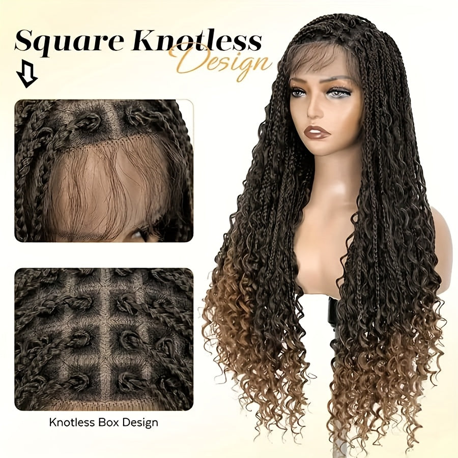 360 Lace Boho Knotless Box Braided Wig for Women - Full Double Lace with, Natural Black Synthetic Hair, Lightweight & Breathable, Perfect for Daily Wear, Parties, and Special Occasions, Versatile Hair Solution | Voluminous Br